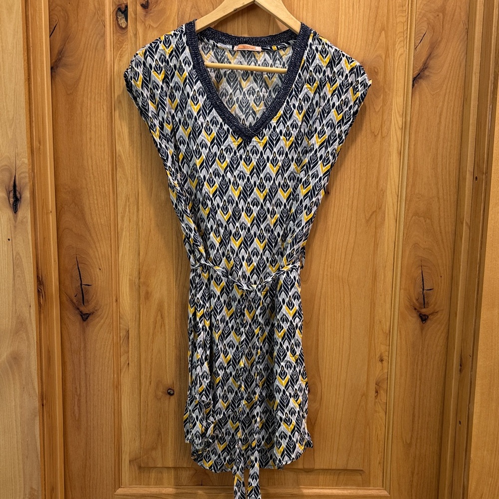 Geometric Patterned Dress with Yellow and Blue Accents